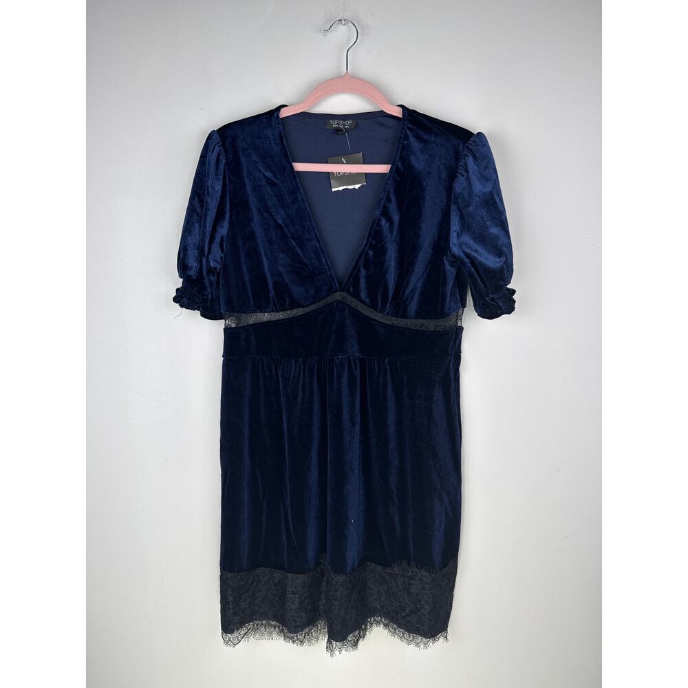Topshop Navy Velvet Lace Trim Mini Dress Sz.US8